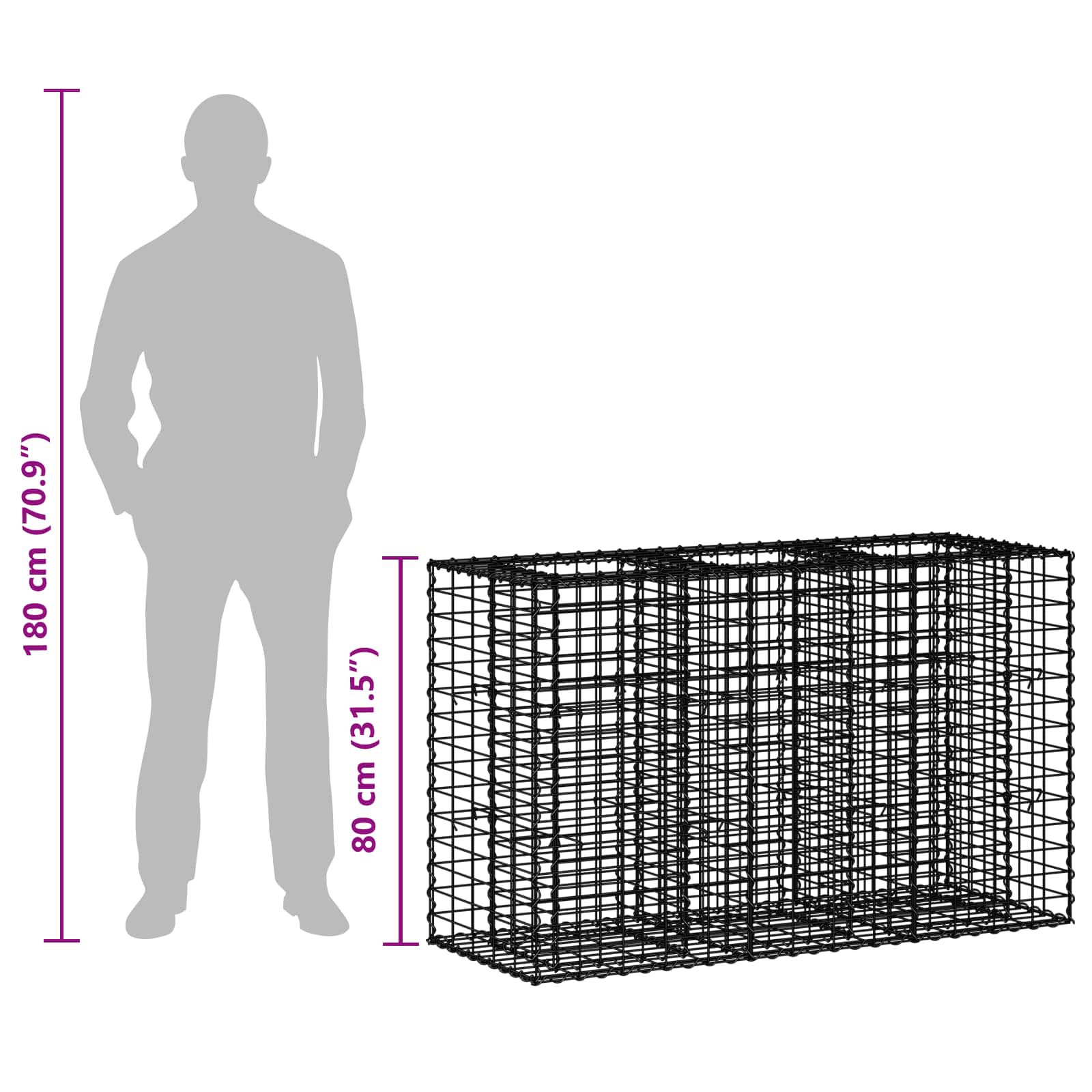 Pat ridicat din gabion Argintiu 130 x 50 x 80 cm GartenMobel Dekor
