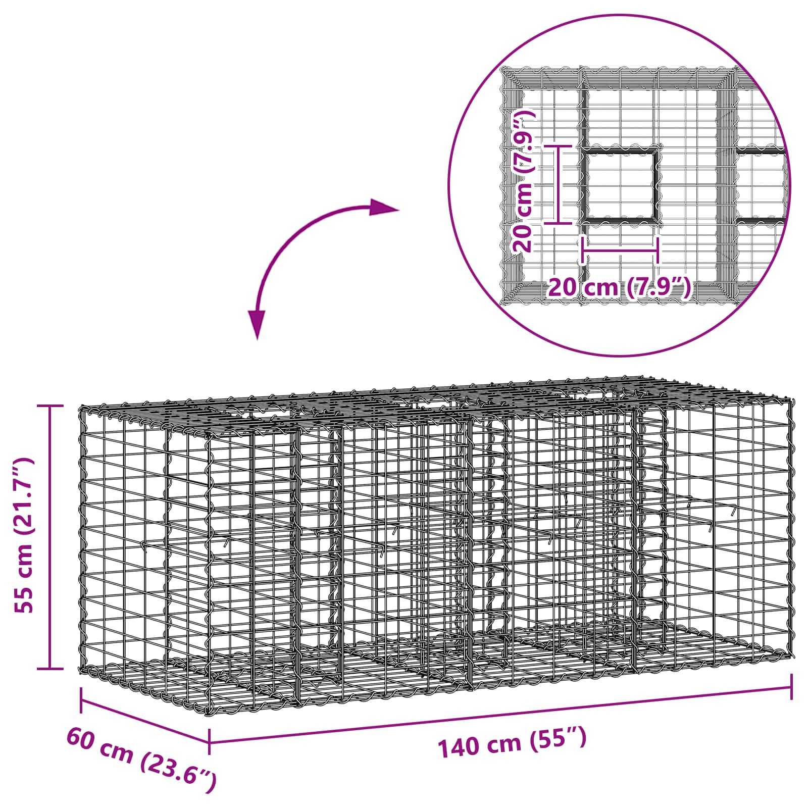 Pat ridicat din gabion Argintiu 140 x 60 x 55 cm GartenMobel Dekor