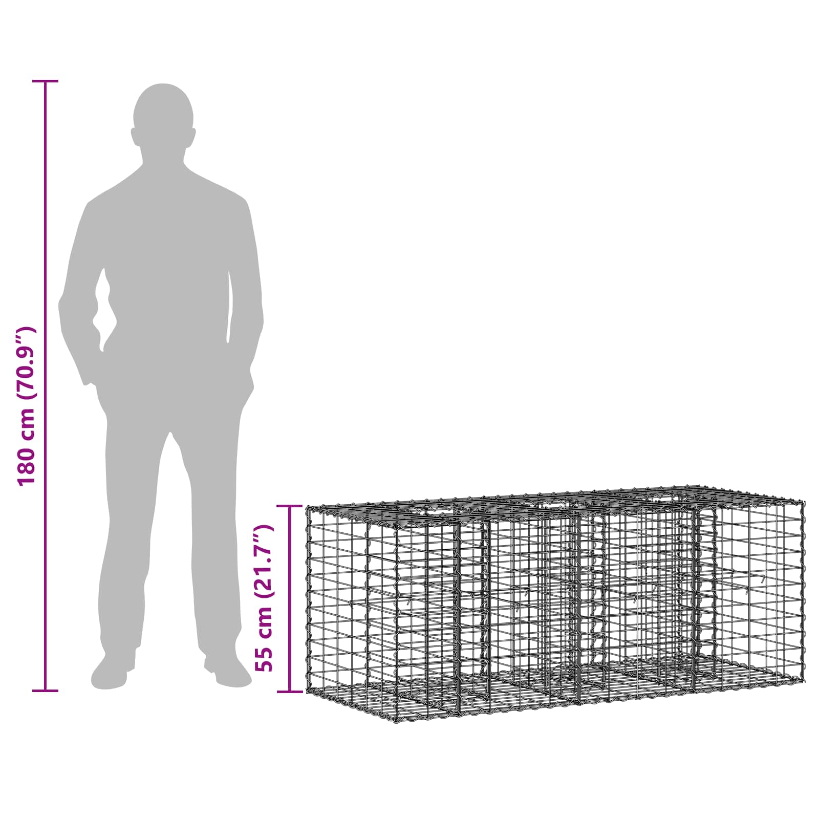 Pat ridicat din gabion Argintiu 140 x 60 x 55 cm GartenMobel Dekor