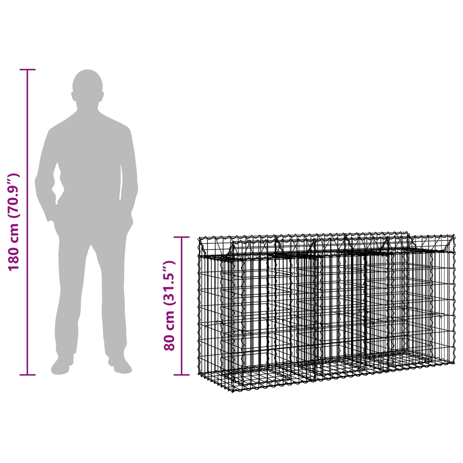 Pat ridicat din gabion Argintiu 150 x 50 x 80 cm GartenMobel Dekor