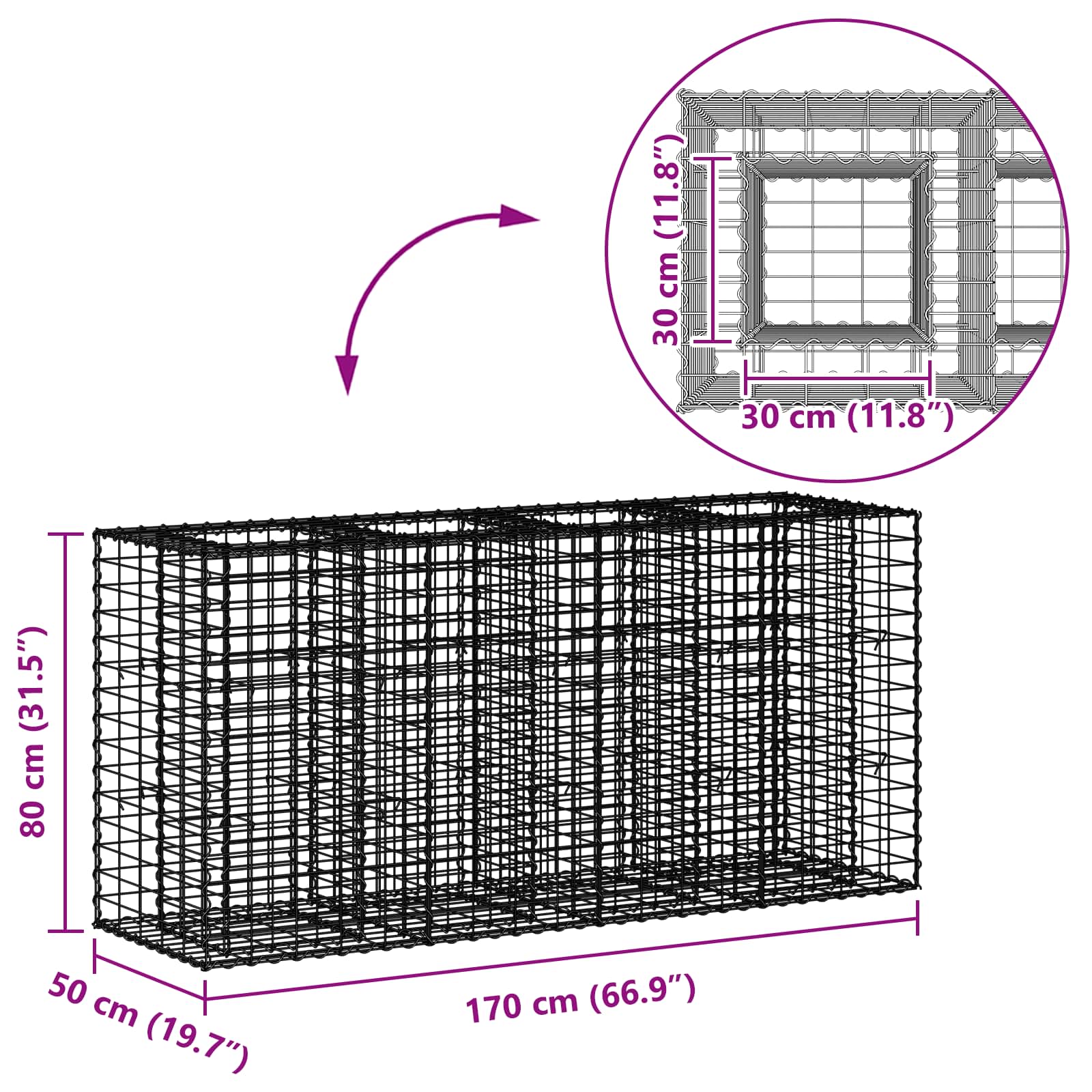 Pat ridicat din gabion Argintiu 170 x 50 x 80 cm GartenMobel Dekor