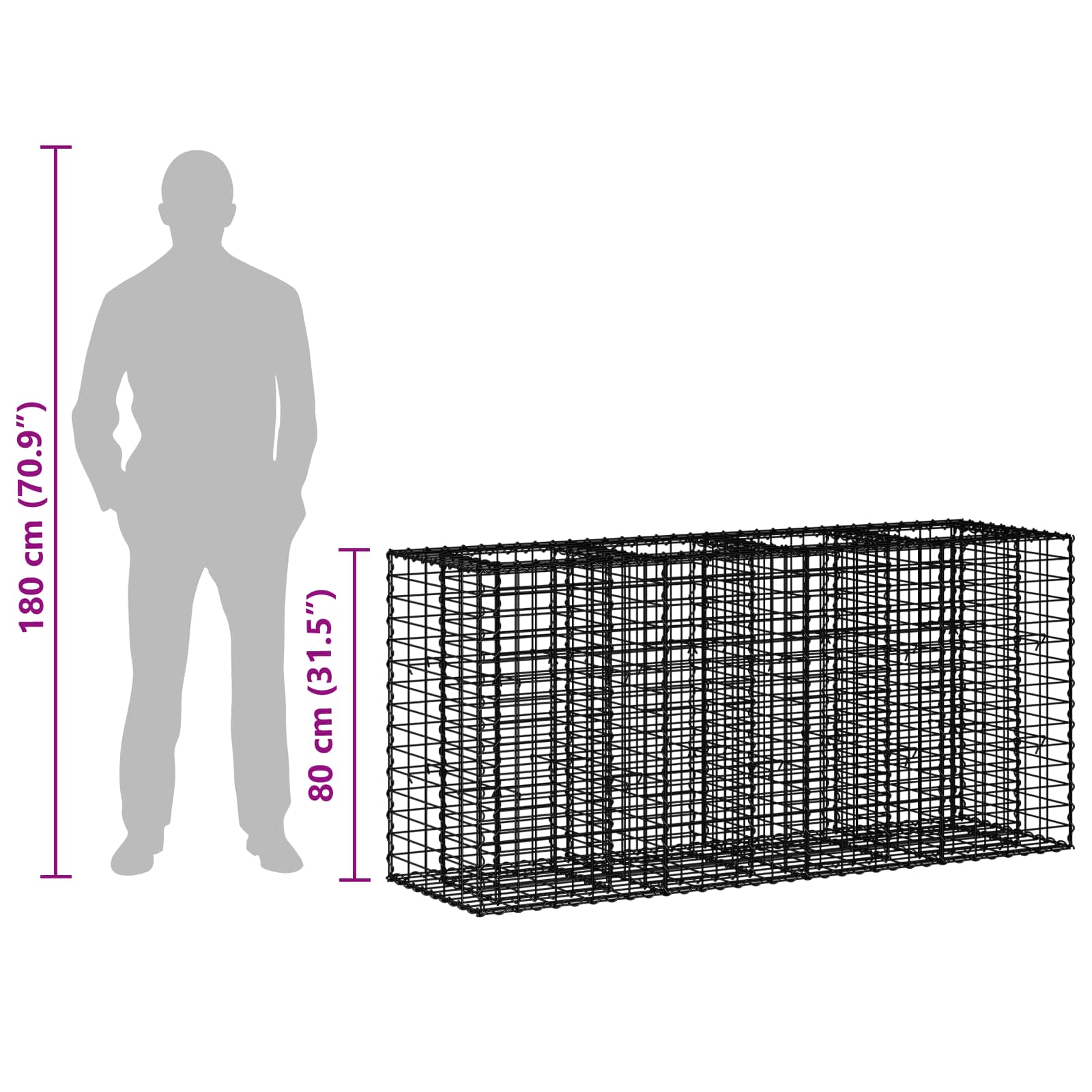 Pat ridicat din gabion Argintiu 170 x 50 x 80 cm GartenMobel Dekor