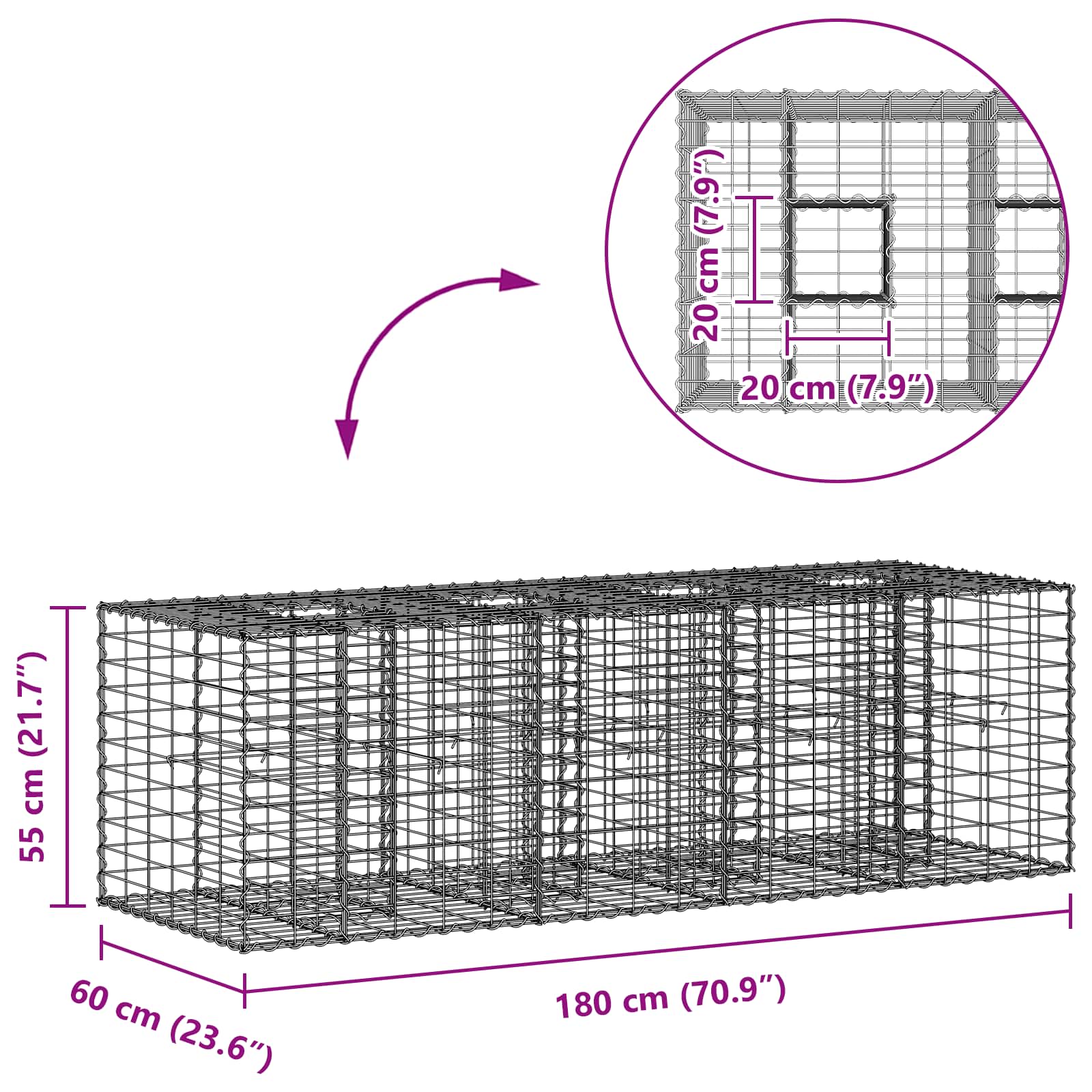 Pat ridicat din gabion Argintiu 180 x 60 x 55 cm GartenMobel Dekor