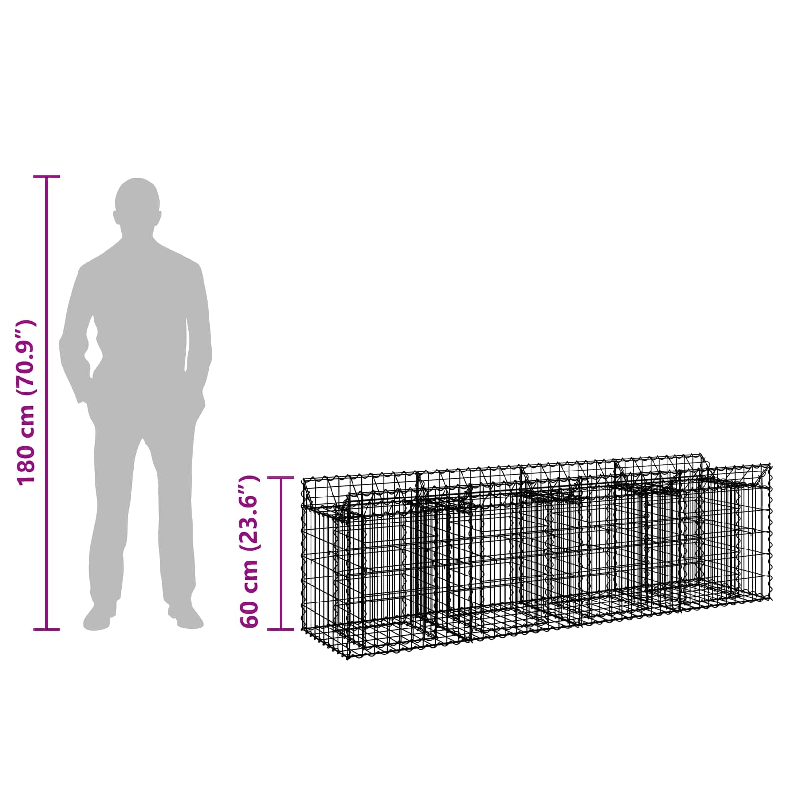 Pat ridicat din gabion Argintiu 200 x 50 x 60 cm GartenMobel Dekor