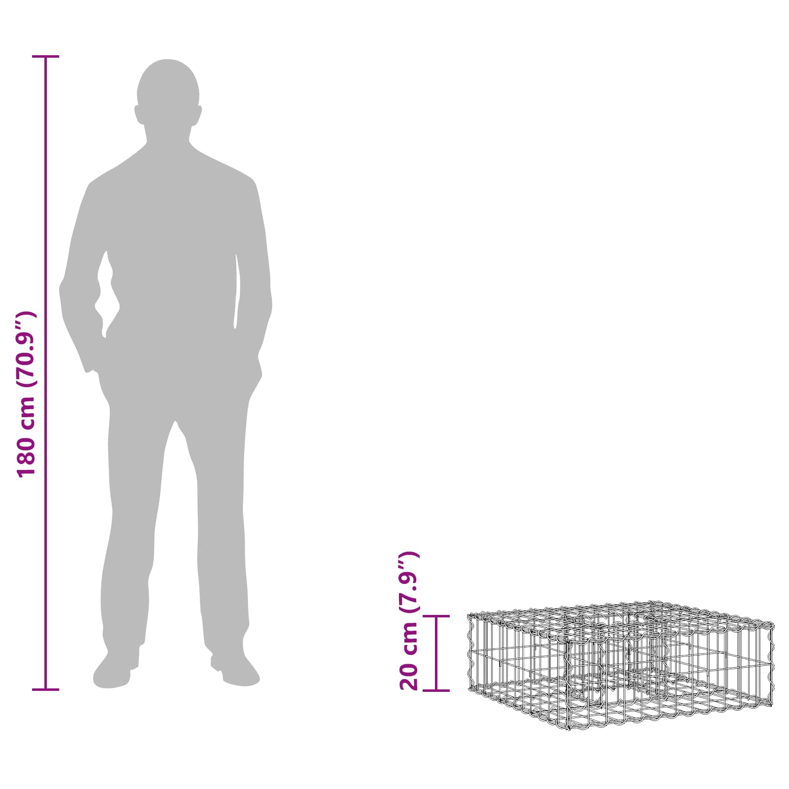 Pat ridicat din gabion Argintiu 60 x 60 x 20 cm Oțel Galvanizat GartenMobel Dekor