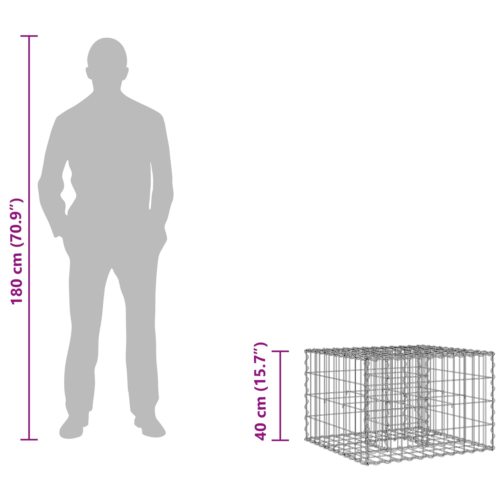 Pat ridicat din gabion Argintiu 60 x 60 x 40 cm Oțel Galvanizat GartenMobel Dekor