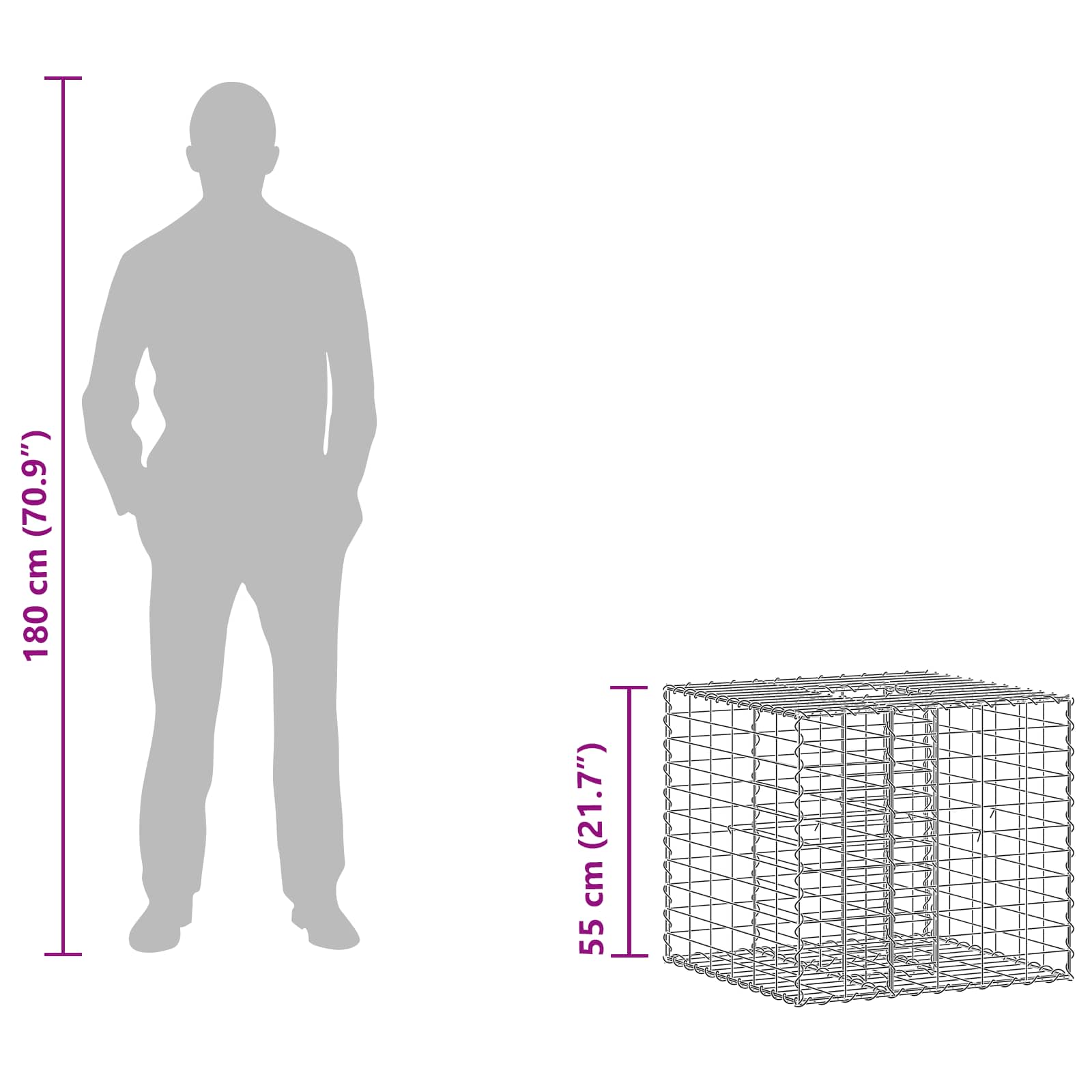 Pat ridicat din gabion Argintiu 60 x 60 x 55 cm Oțel Galvanizat GartenMobel Dekor