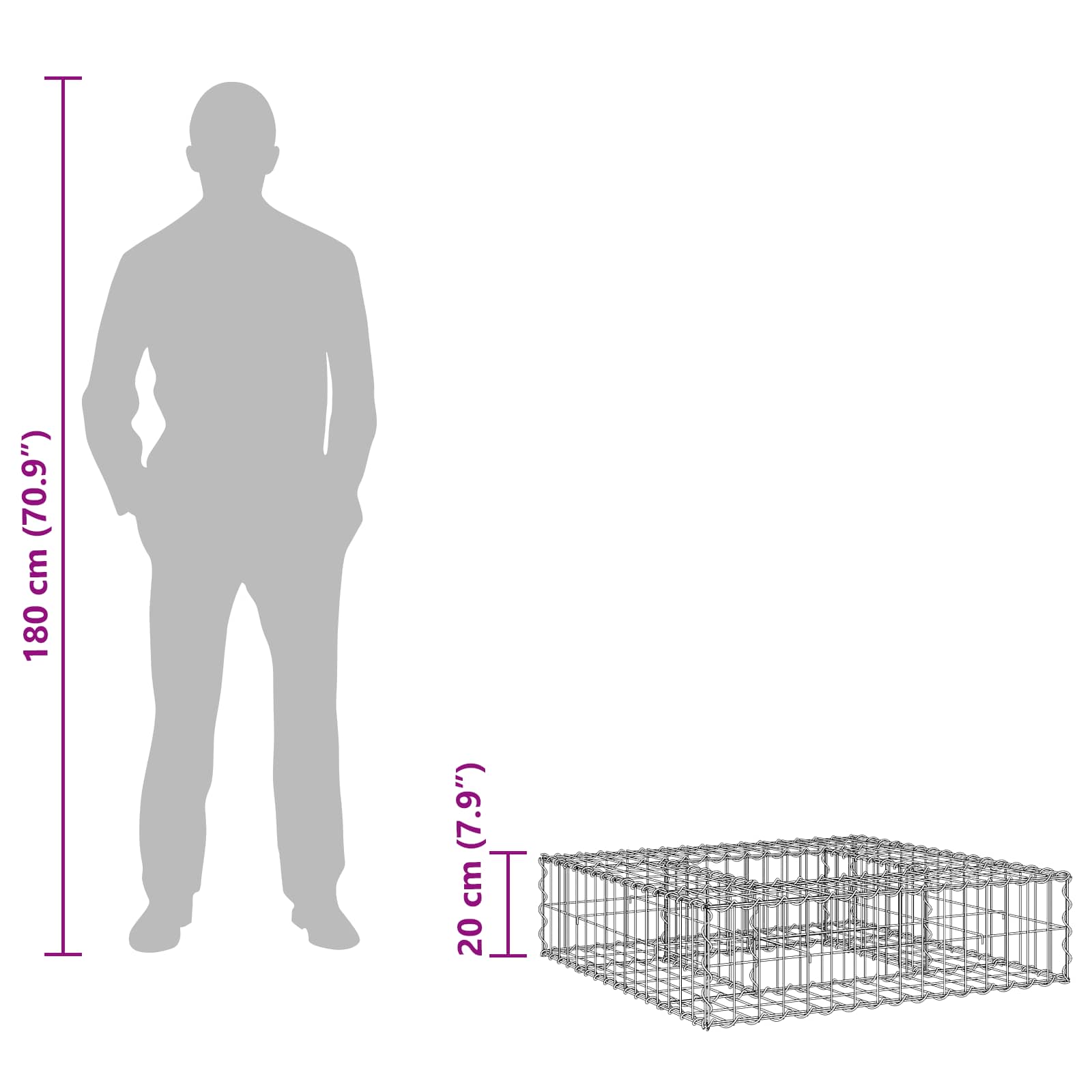 Pat ridicat din gabion Argintiu 80 x 80 x 20 cm Oțel Galvanizat GartenMobel Dekor