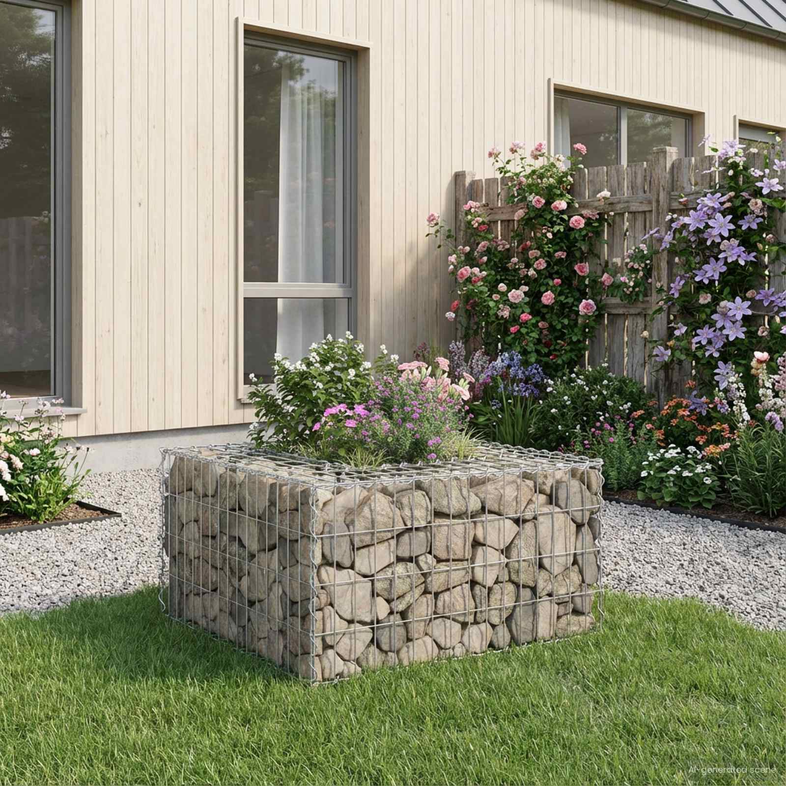 Pat ridicat din gabion Argintiu 80 x 80 x 40 cm Oțel Galvanizat GartenMobel Dekor