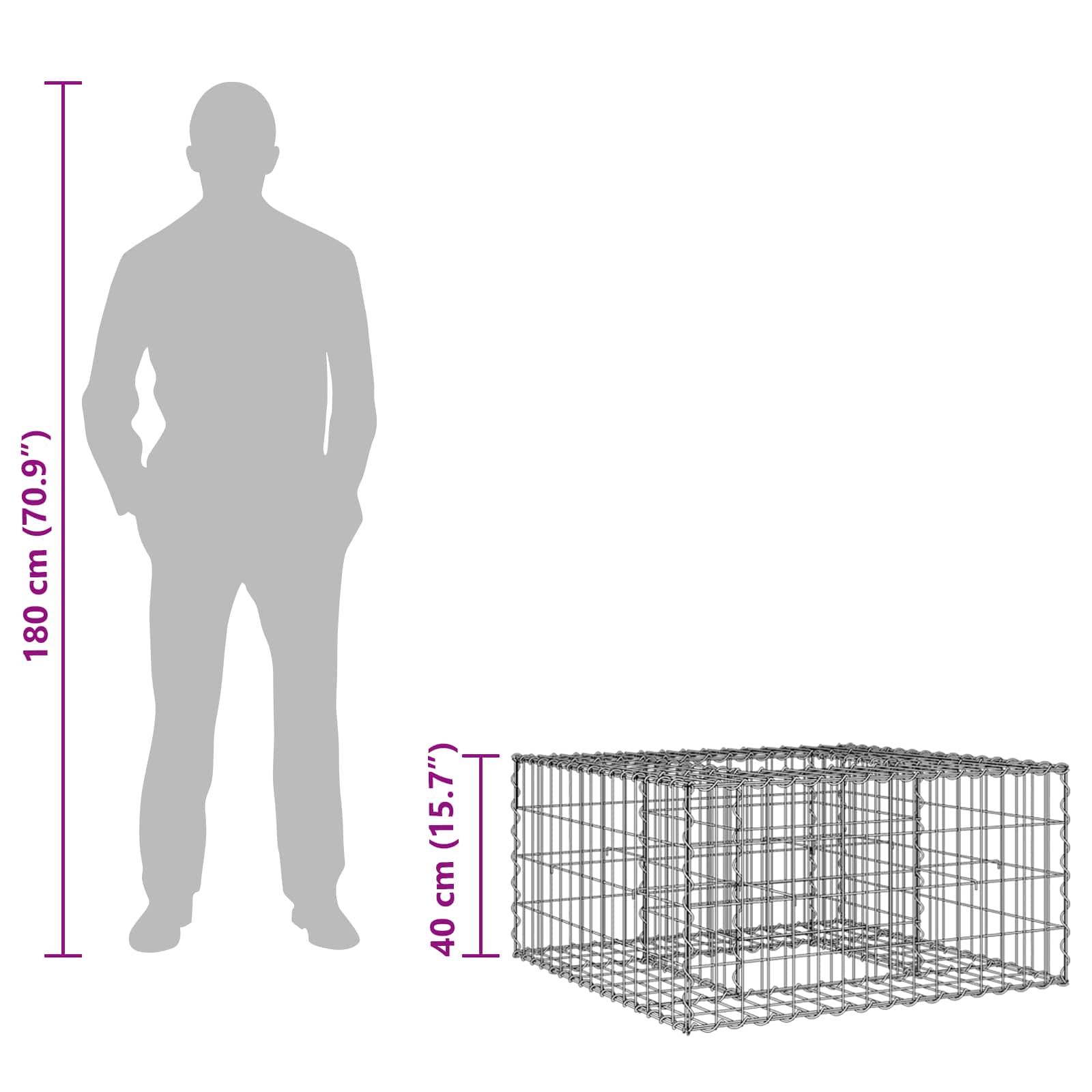 Pat ridicat din gabion Argintiu 80 x 80 x 40 cm Oțel Galvanizat GartenMobel Dekor