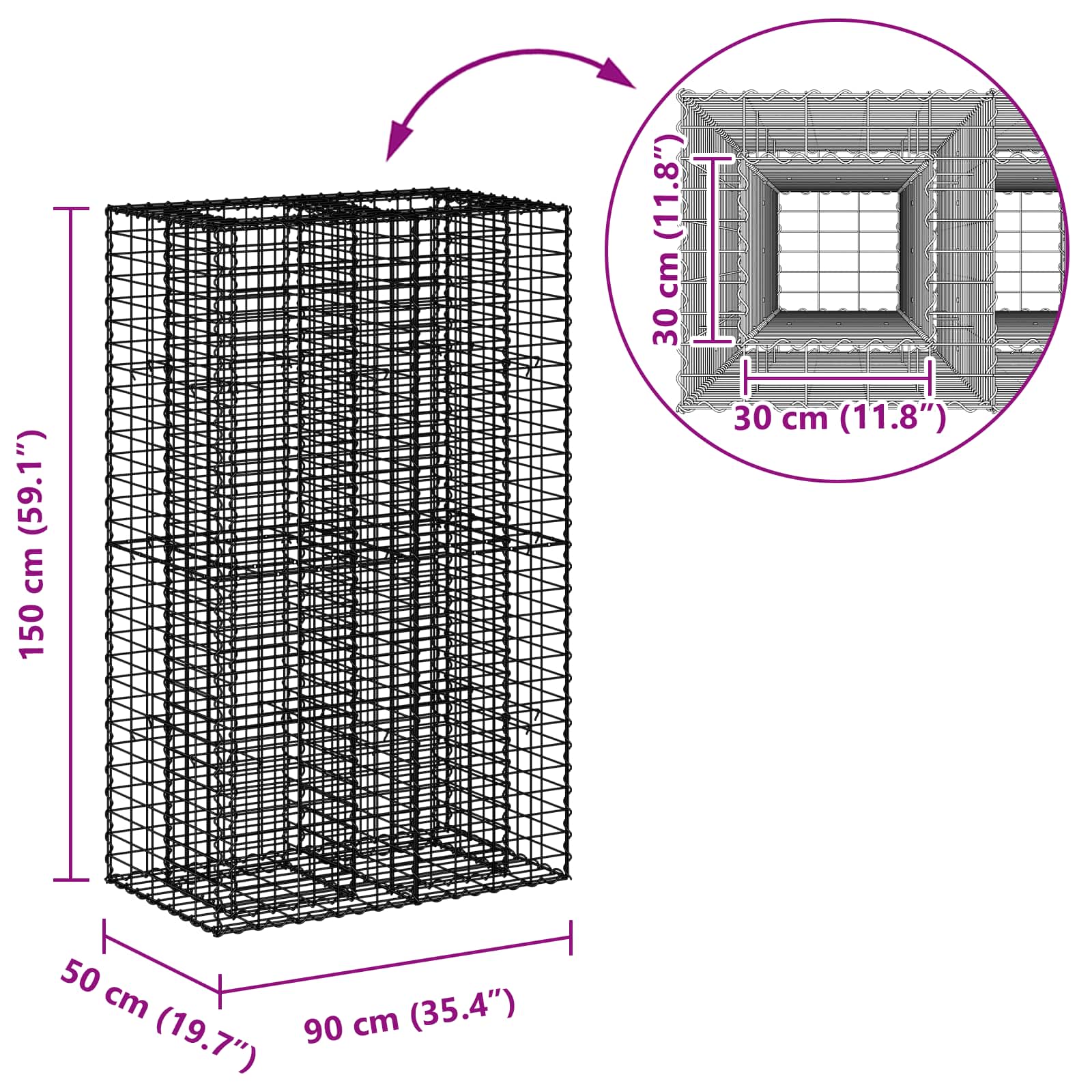 Pat ridicat din gabion Argintiu 90 x 50 x 150 cm GartenMobel Dekor