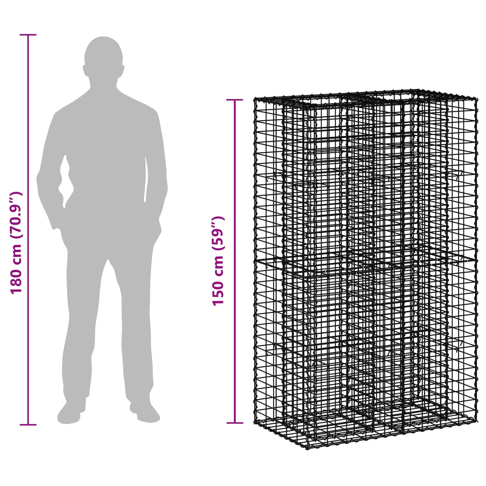 Pat ridicat din gabion Argintiu 90 x 50 x 150 cm GartenMobel Dekor