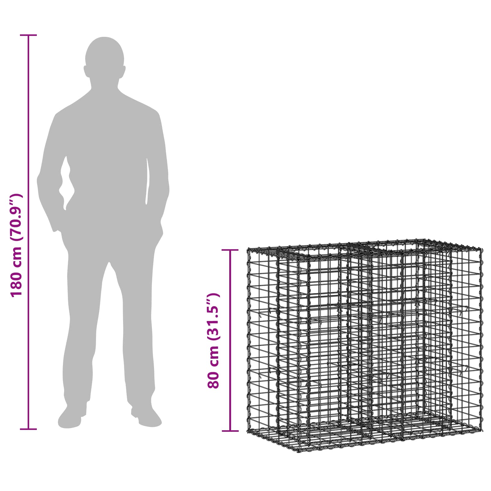 Pat ridicat din gabion Argintiu 90 x 50 x 80 cm Oțel Galvanizat GartenMobel Dekor