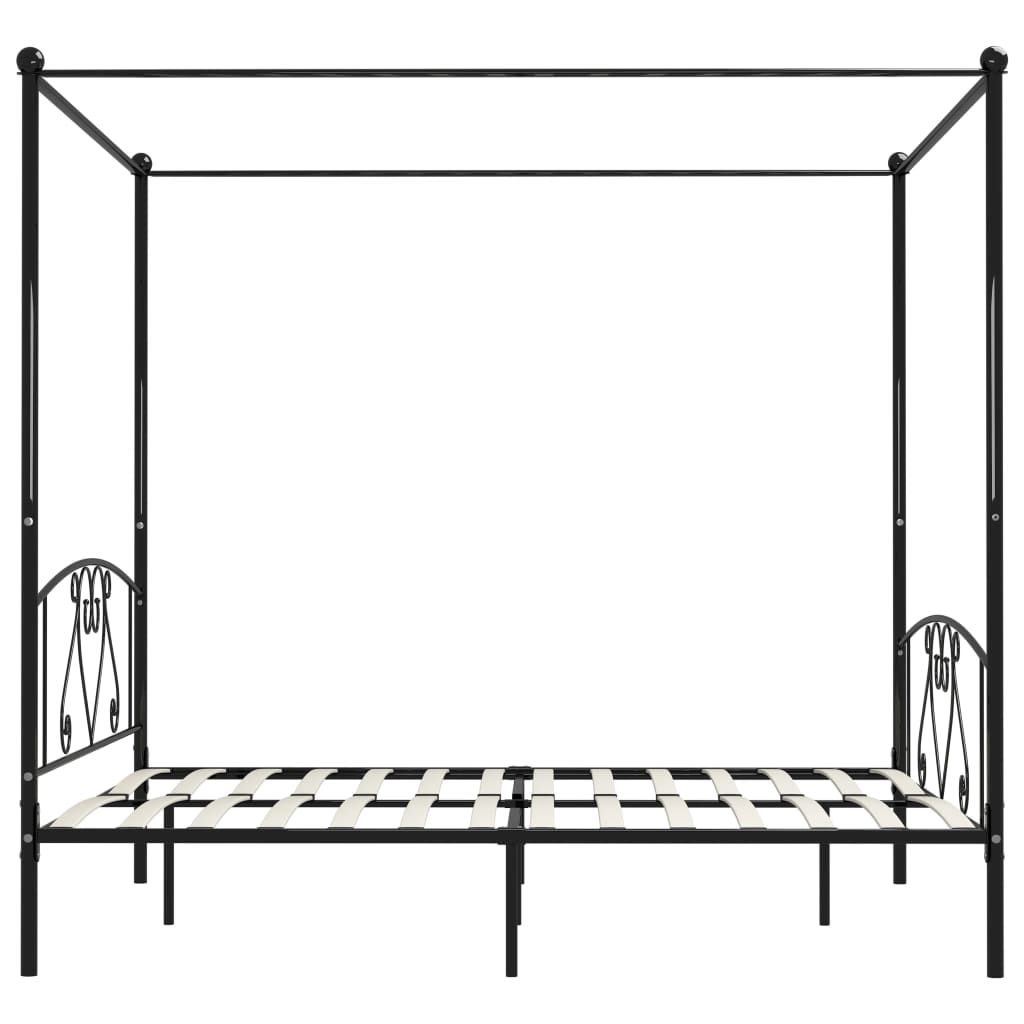 Cadru de pat cu baldachin, negru, 200 x 200 cm, metal GartenMobel Dekor