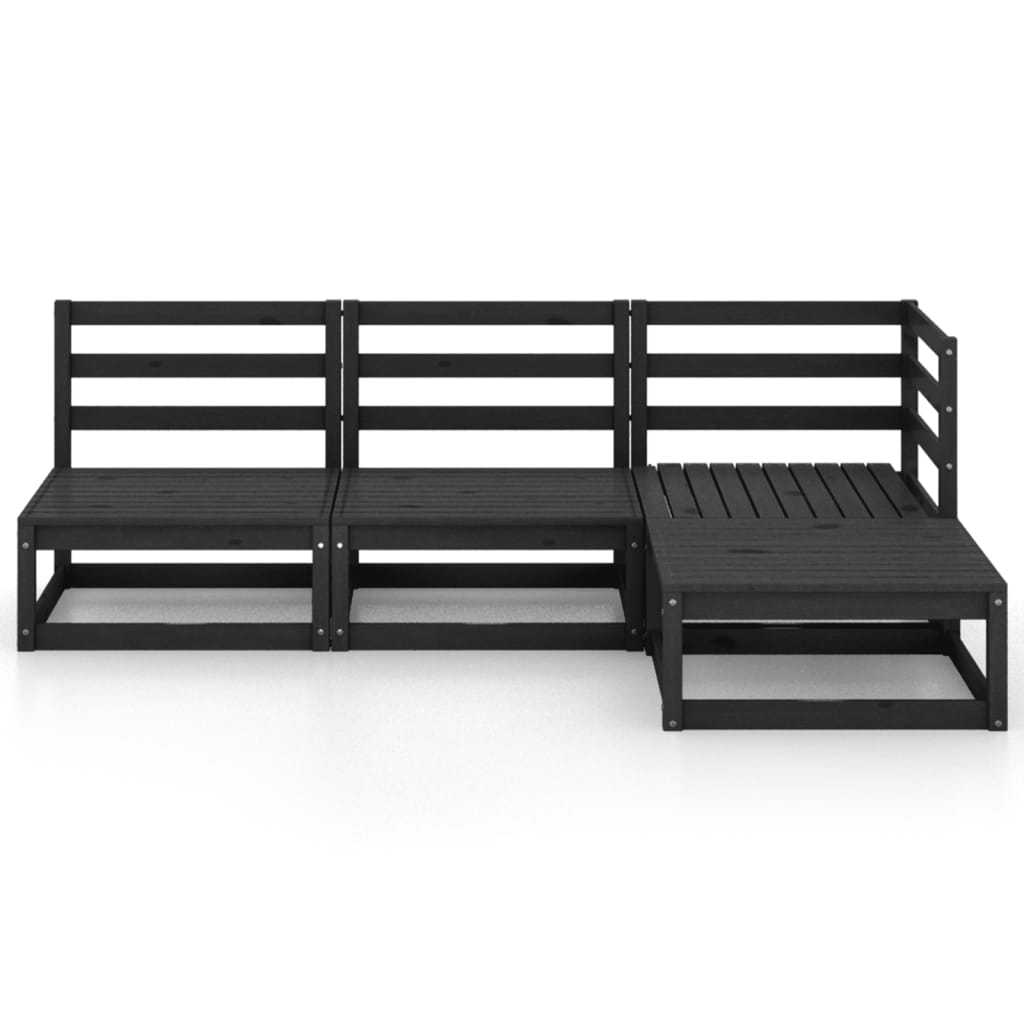 Set mobilier de grădină, 4 piese, negru, lemn masiv de pin GartenMobel Dekor