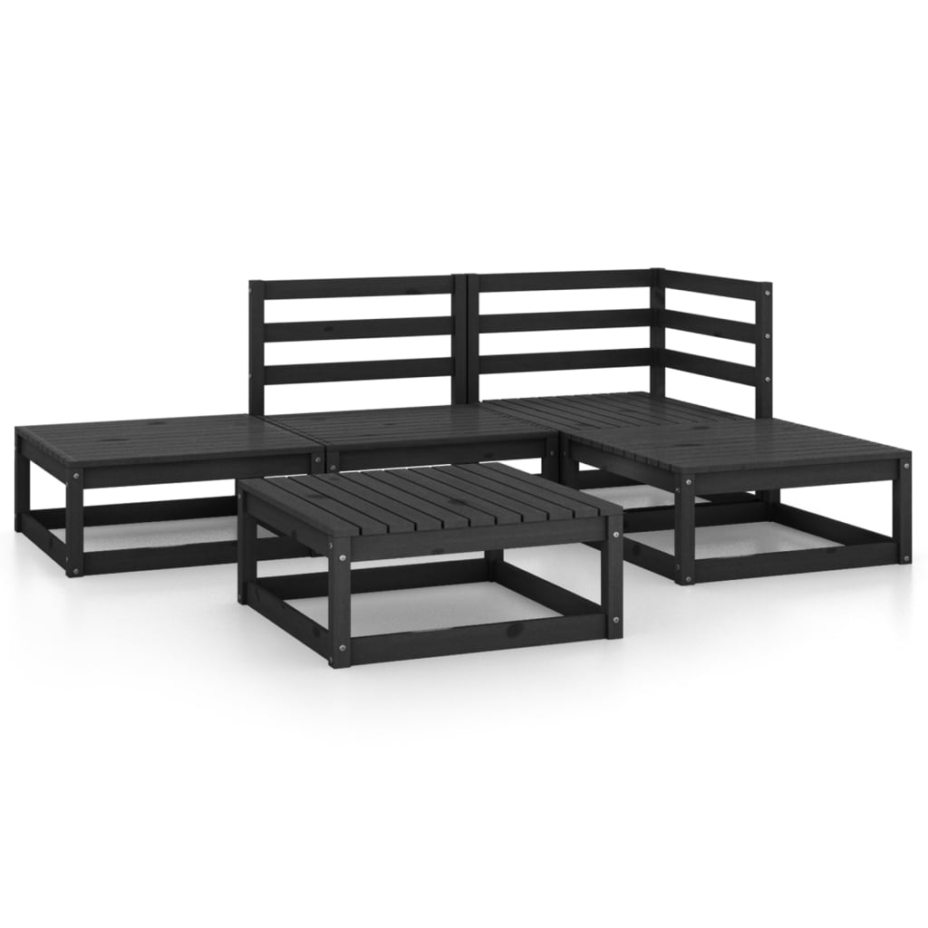 Set mobilier de grădină, 5 piese, negru, lemn masiv de pin GartenMobel Dekor