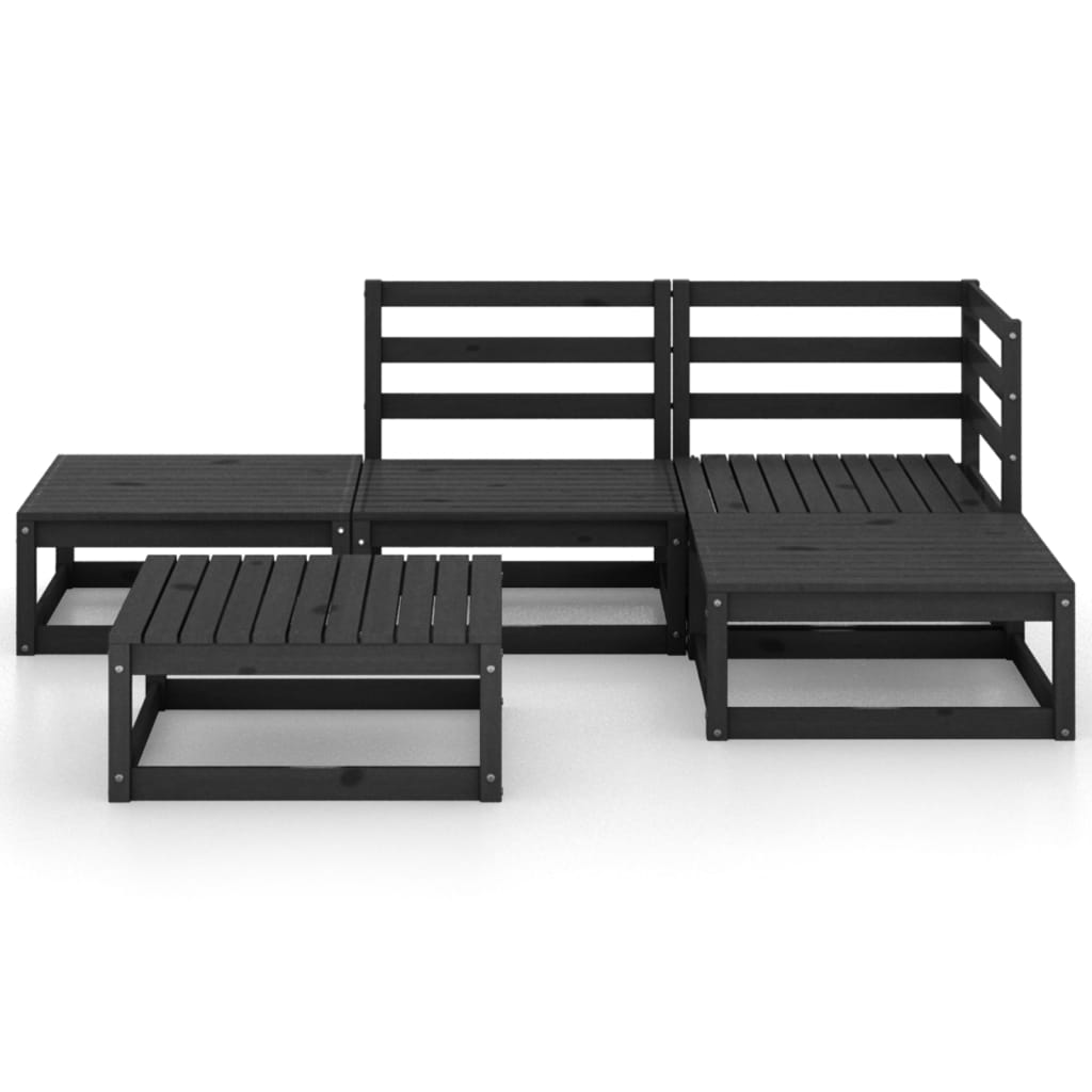 Set mobilier de grădină, 5 piese, negru, lemn masiv de pin GartenMobel Dekor