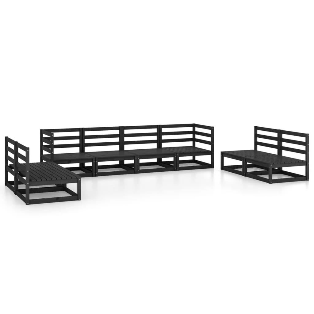 Set mobilier de grădină, 8 piese, negru, lemn masiv de pin GartenMobel Dekor