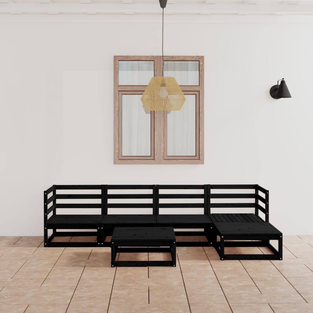 Set mobilier de grădină, 6 piese, negru, lemn masiv de pin GartenMobel Dekor