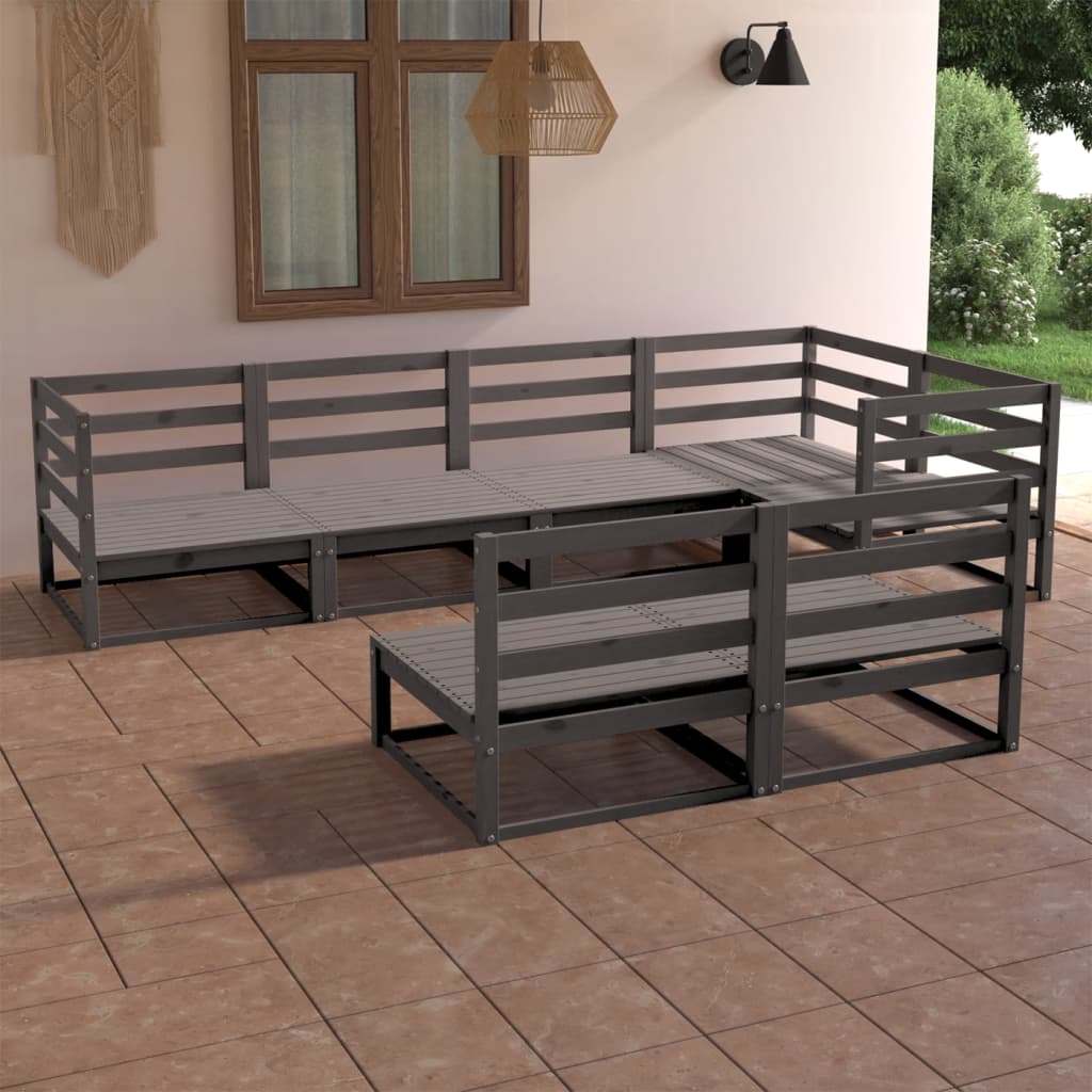 Set mobilier de grădină, 7 piese, gri, lemn masiv de pin GartenMobel Dekor