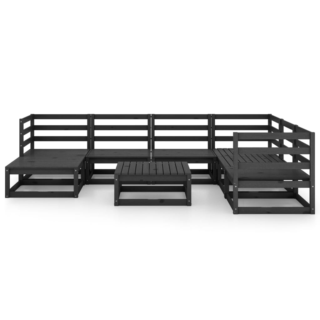 Set mobilier de grădină, 8 piese, negru, lemn masiv de pin GartenMobel Dekor