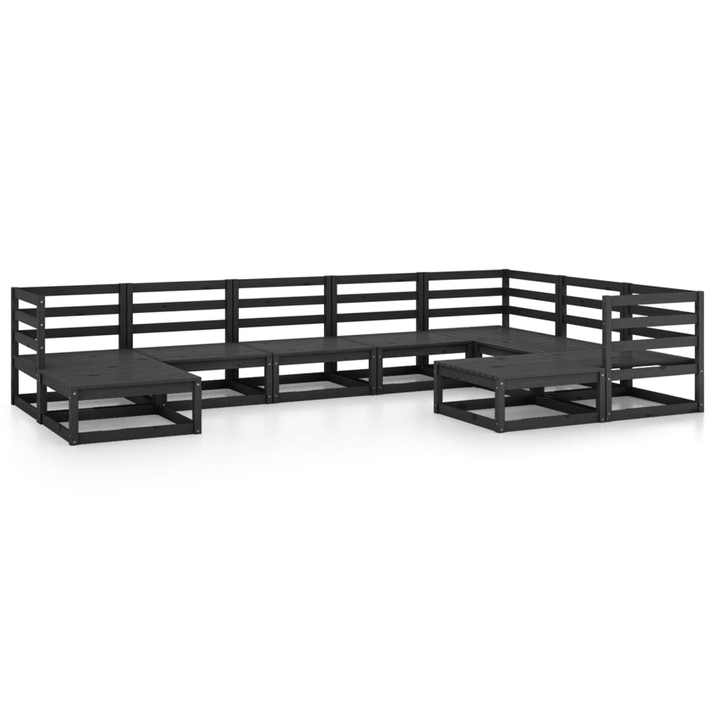 Set mobilier de grădină, 9 piese, negru, lemn masiv de pin GartenMobel Dekor