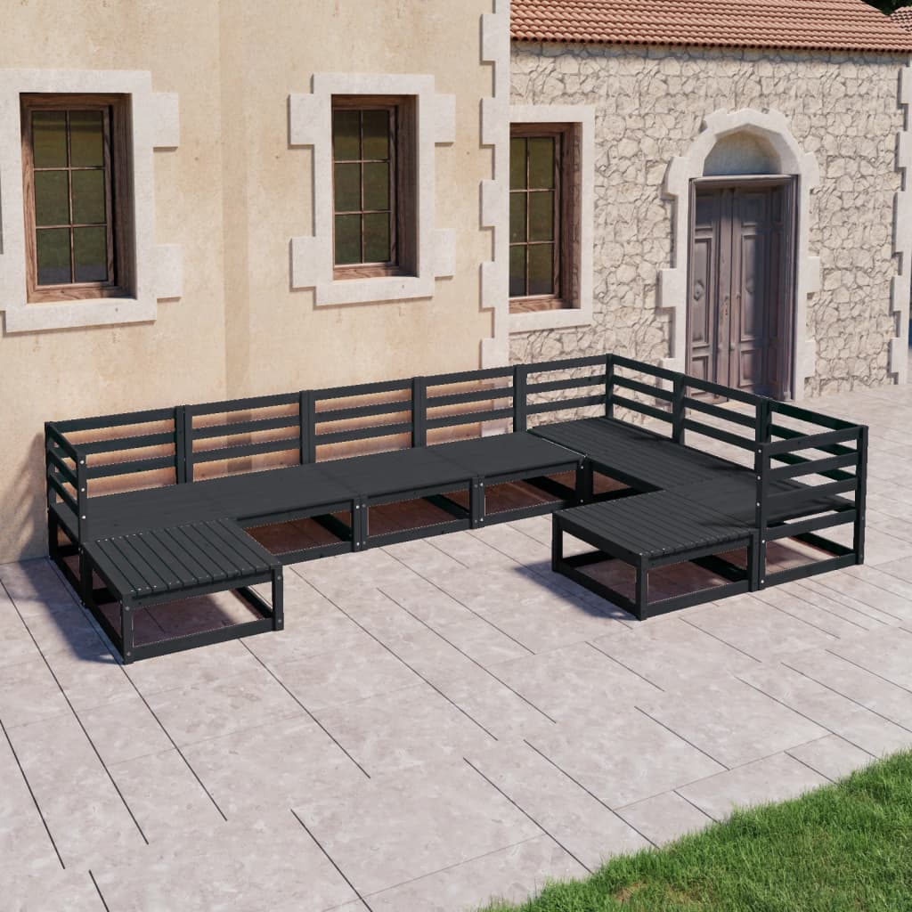 Set mobilier de grădină, 9 piese, negru, lemn masiv de pin GartenMobel Dekor