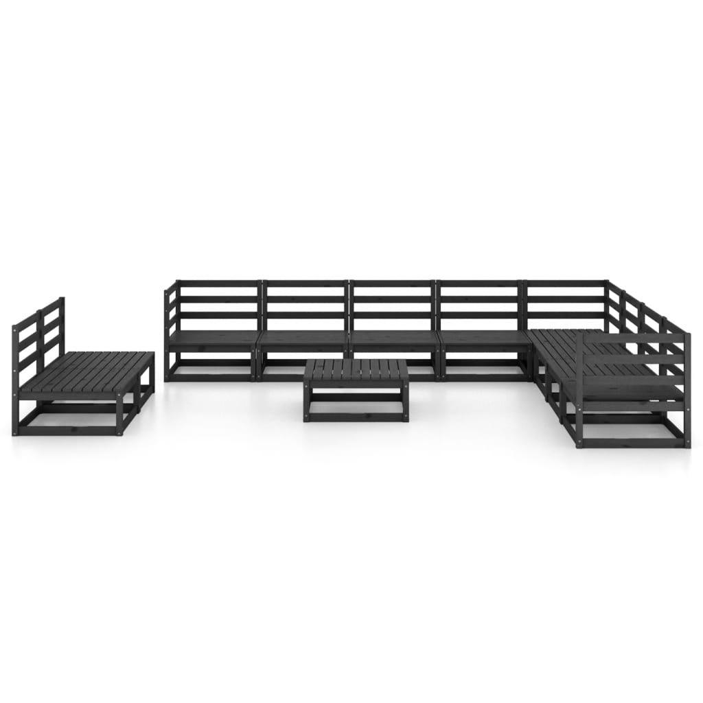 Set mobilier de grădină, 11 piese, negru, lemn masiv de pin GartenMobel Dekor