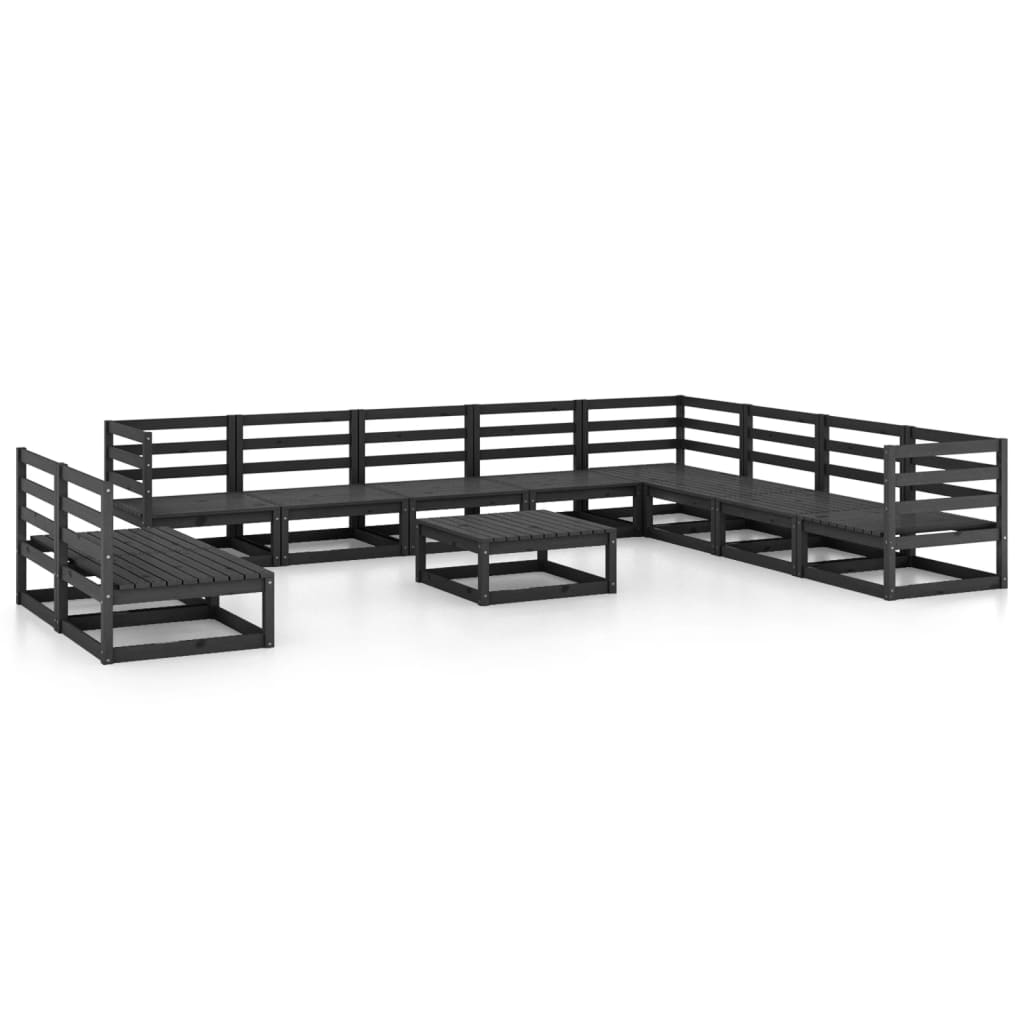 Set mobilier de grădină, 11 piese, negru, lemn masiv de pin GartenMobel Dekor