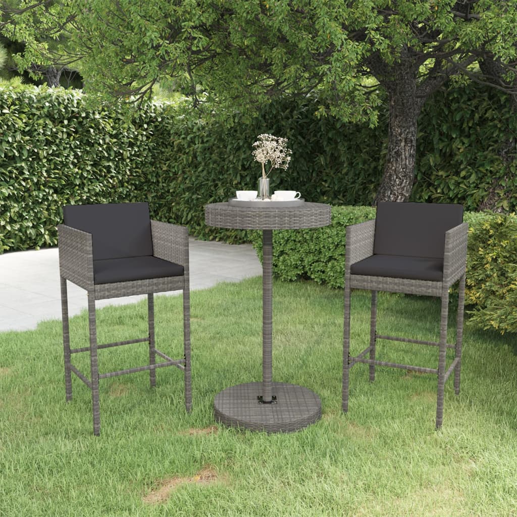 Set mobilier bar de grădină, cu perne, 3 piese, gri, poliratan GartenMobel Dekor