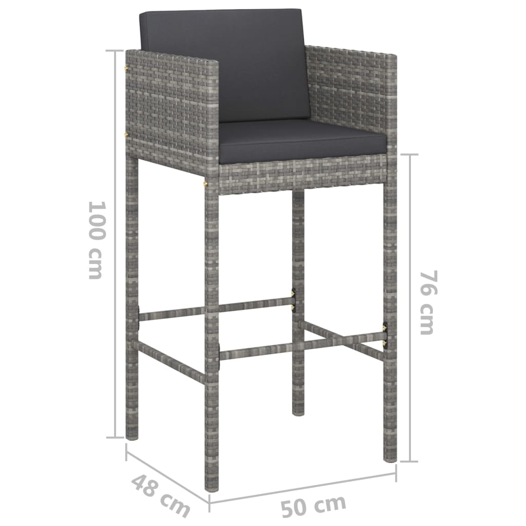Set mobilier bar de grădină, cu perne, 3 piese, gri, poliratan GartenMobel Dekor