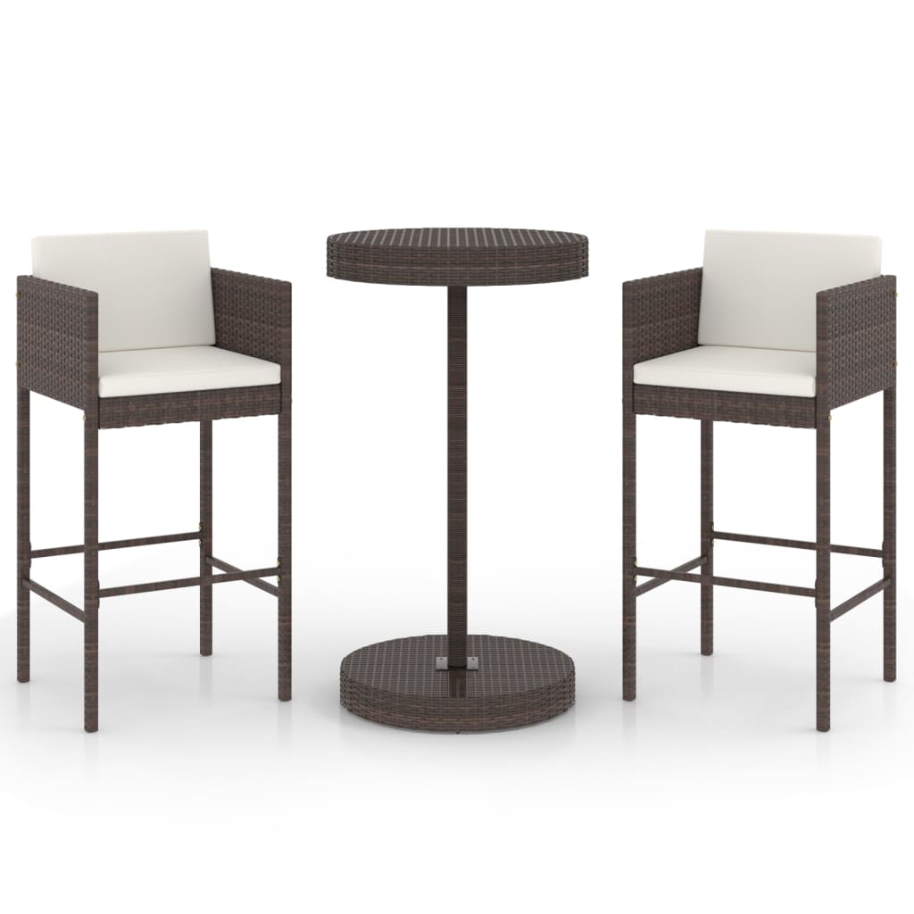 Set mobilier bar de grădină, cu perne, 3 piese, maro, poliratan GartenMobel Dekor