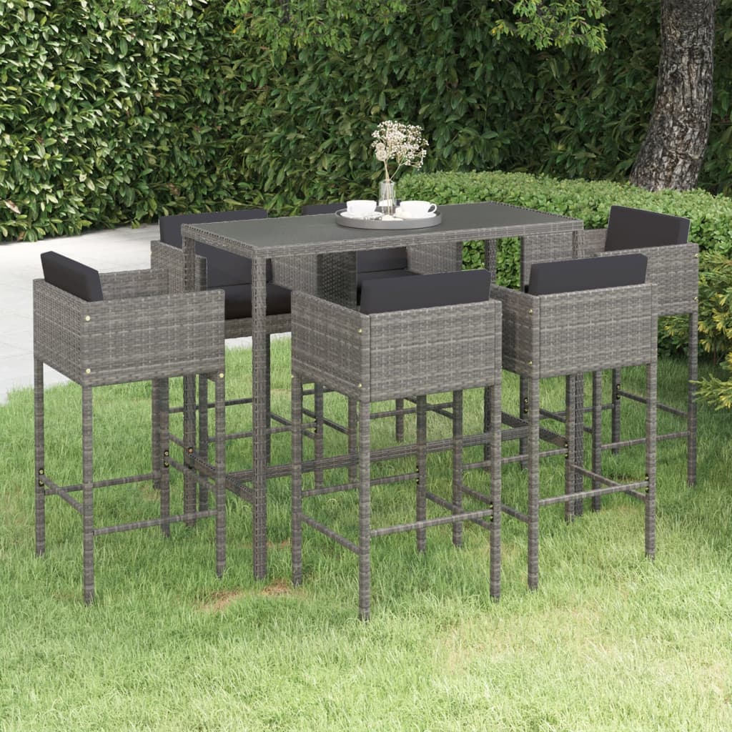Set mobilier bar de grădină cu perne, 7 piese, gri, poliratan GartenMobel Dekor