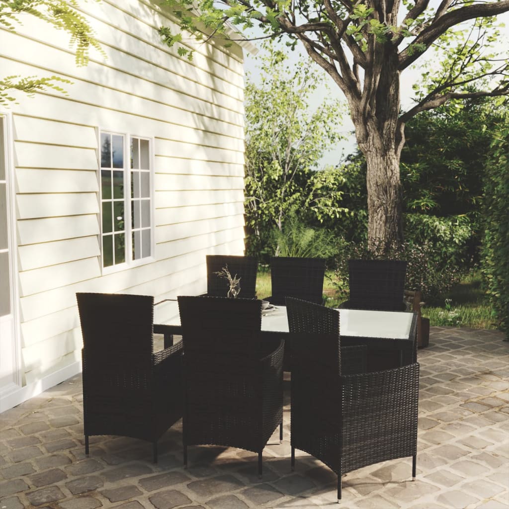 Set mobilier de exterior cu perne, 7 piese, negru, poliratan GartenMobel Dekor