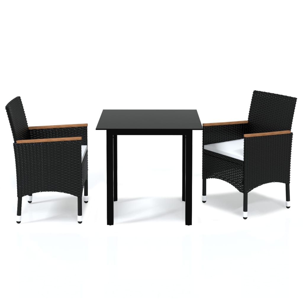 Set mobilier de grădină cu perne, 3 piese, negru, poliratan GartenMobel Dekor