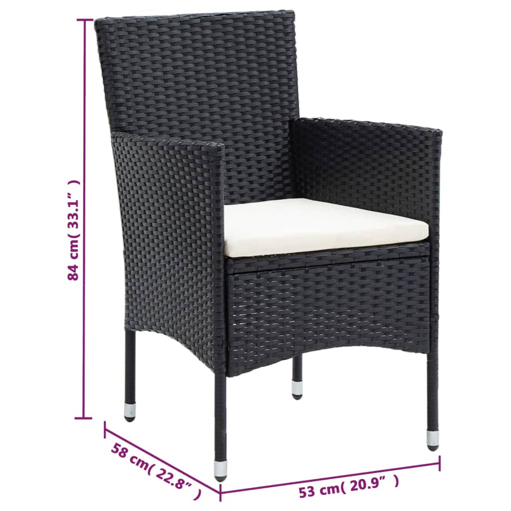 Set mobilier de grădină cu perne, 3 piese, negru, poliratan GartenMobel Dekor