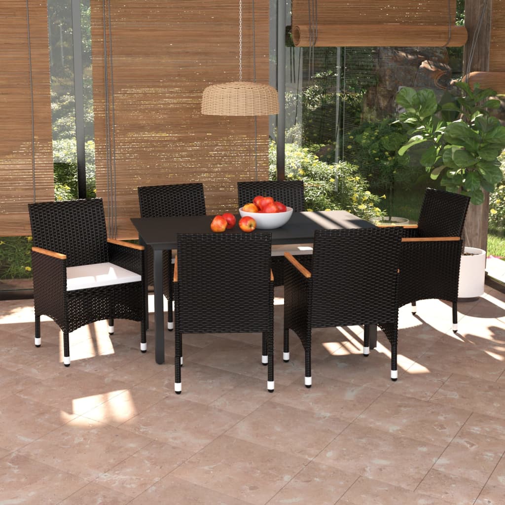 Set mobilier de grădină cu perne, 7 piese, negru, poliratan GartenMobel Dekor