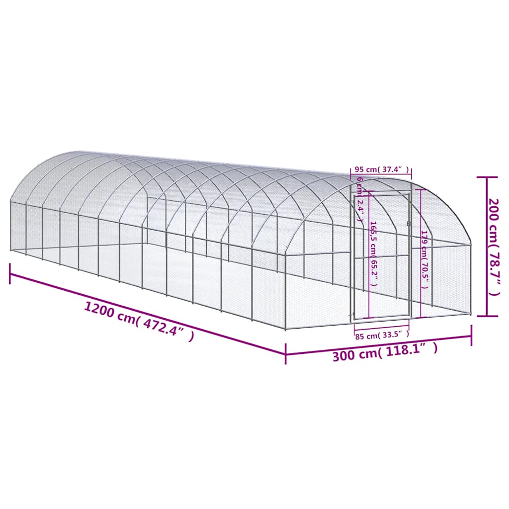 Coteț de găini pentru exterior, 3x12x2 m, oțel zincat GartenMobel Dekor