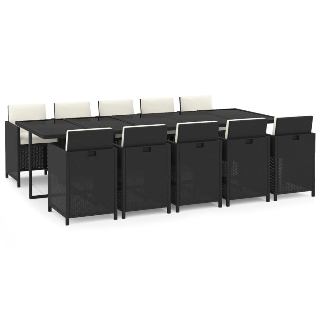 Set mobilier de exterior cu perne, 11 piese, negru, poliratan GartenMobel Dekor