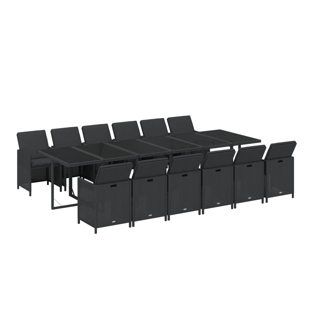 Set mobilier de exterior cu perne, 13 piese, negru, poliratan GartenMobel Dekor