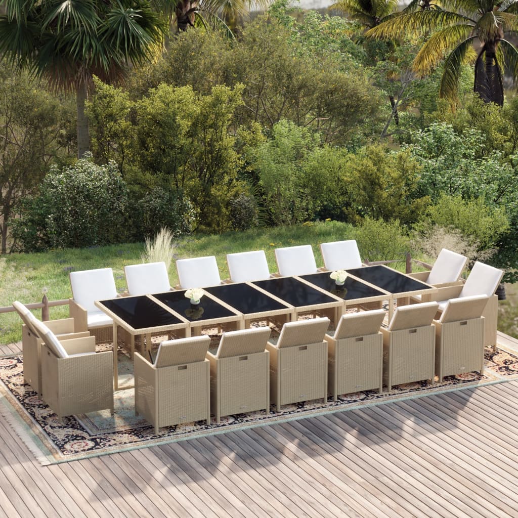 Set mobilier de exterior cu perne, 17 piese, bej, poliratan GartenMobel Dekor
