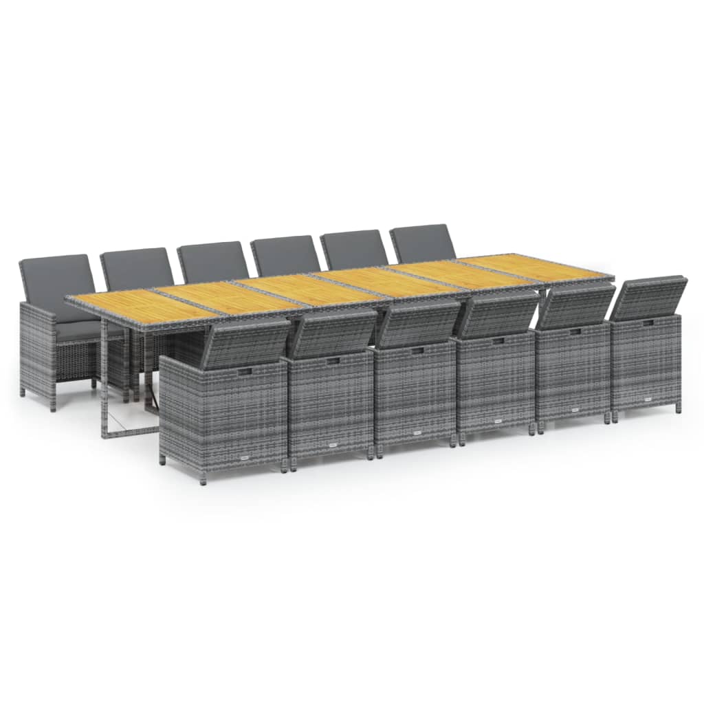 Set mobilier de grădină cu perne, 13 piese, gri, poliratan GartenMobel Dekor