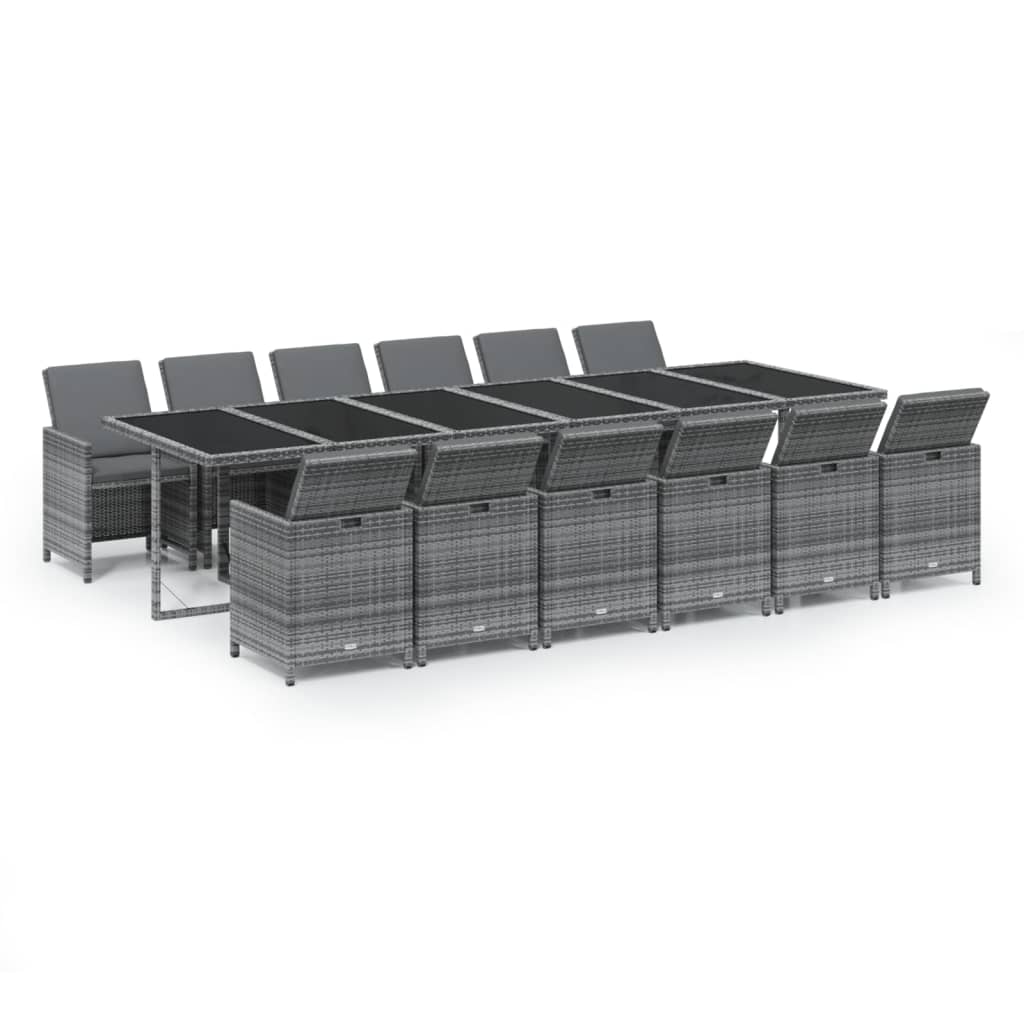 Set mobilier de grădină cu perne, 13 piese, gri, poliratan GartenMobel Dekor