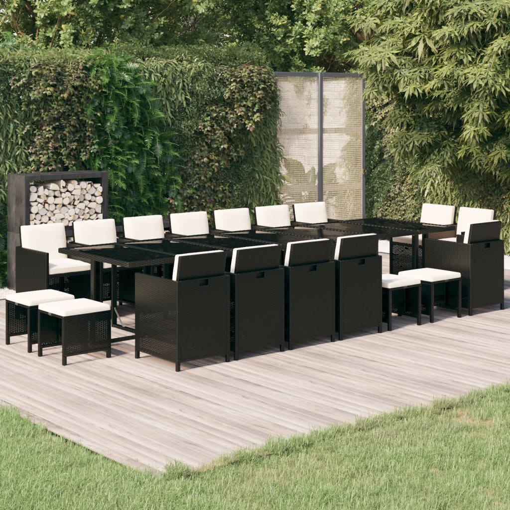 Set mobilier de grădină cu perne, 19 piese, negru, poliratan GartenMobel Dekor