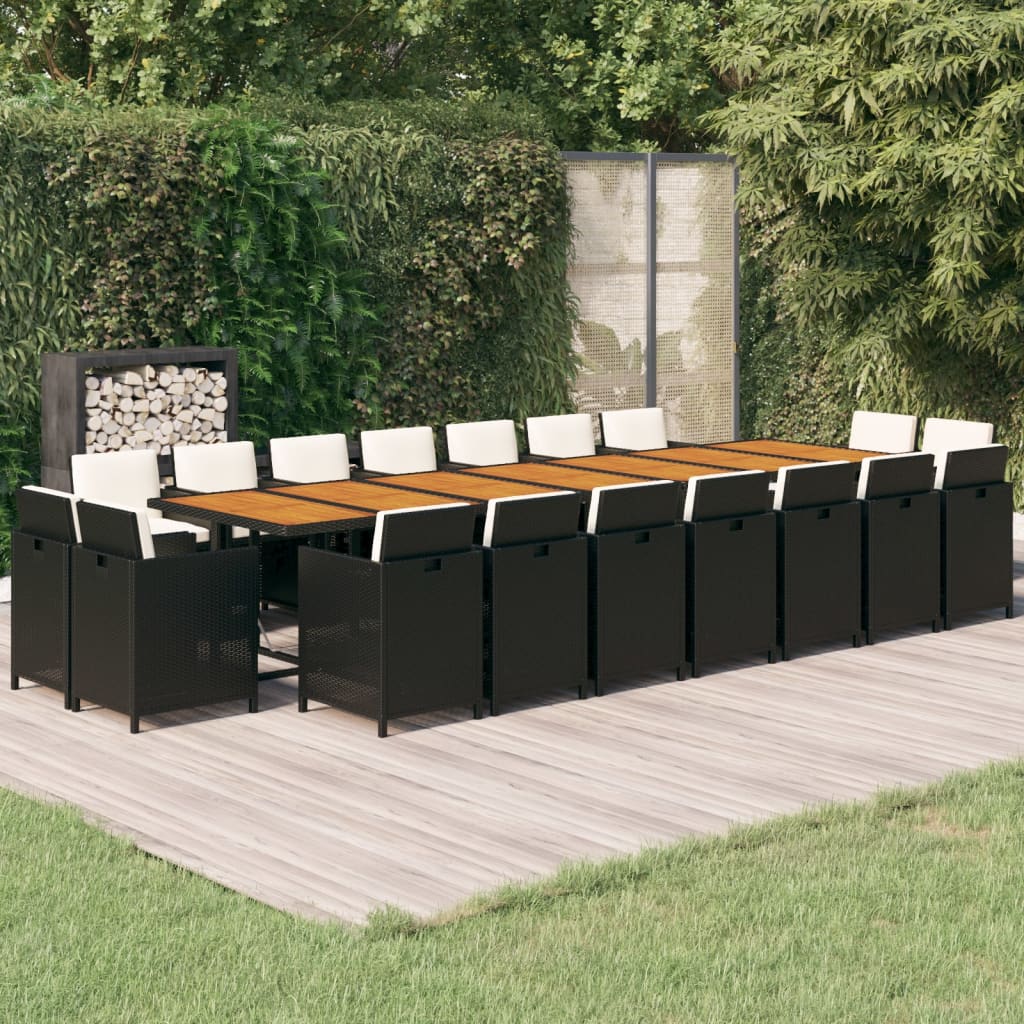 Set mobilier de grădină cu perne, 19 piese, negru, poliratan GartenMobel Dekor