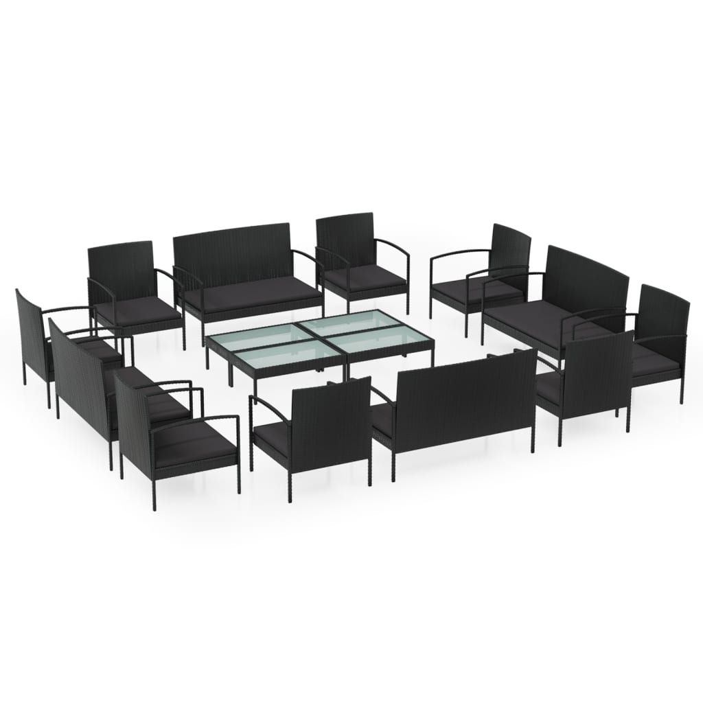 Set mobilier de grădină cu perne, 16 piese, negru, poliratan GartenMobel Dekor