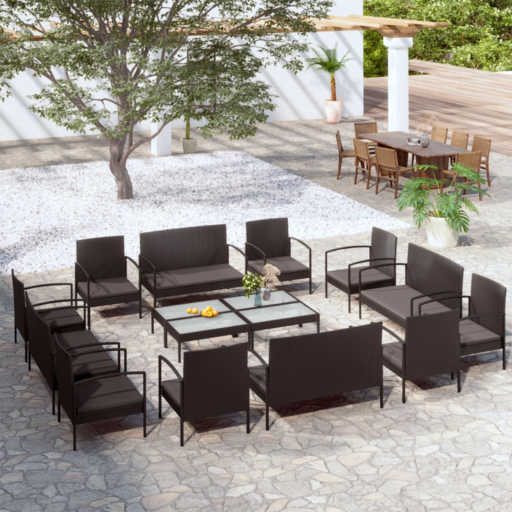 Set mobilier de grădină cu perne, 16 piese, negru, poliratan GartenMobel Dekor