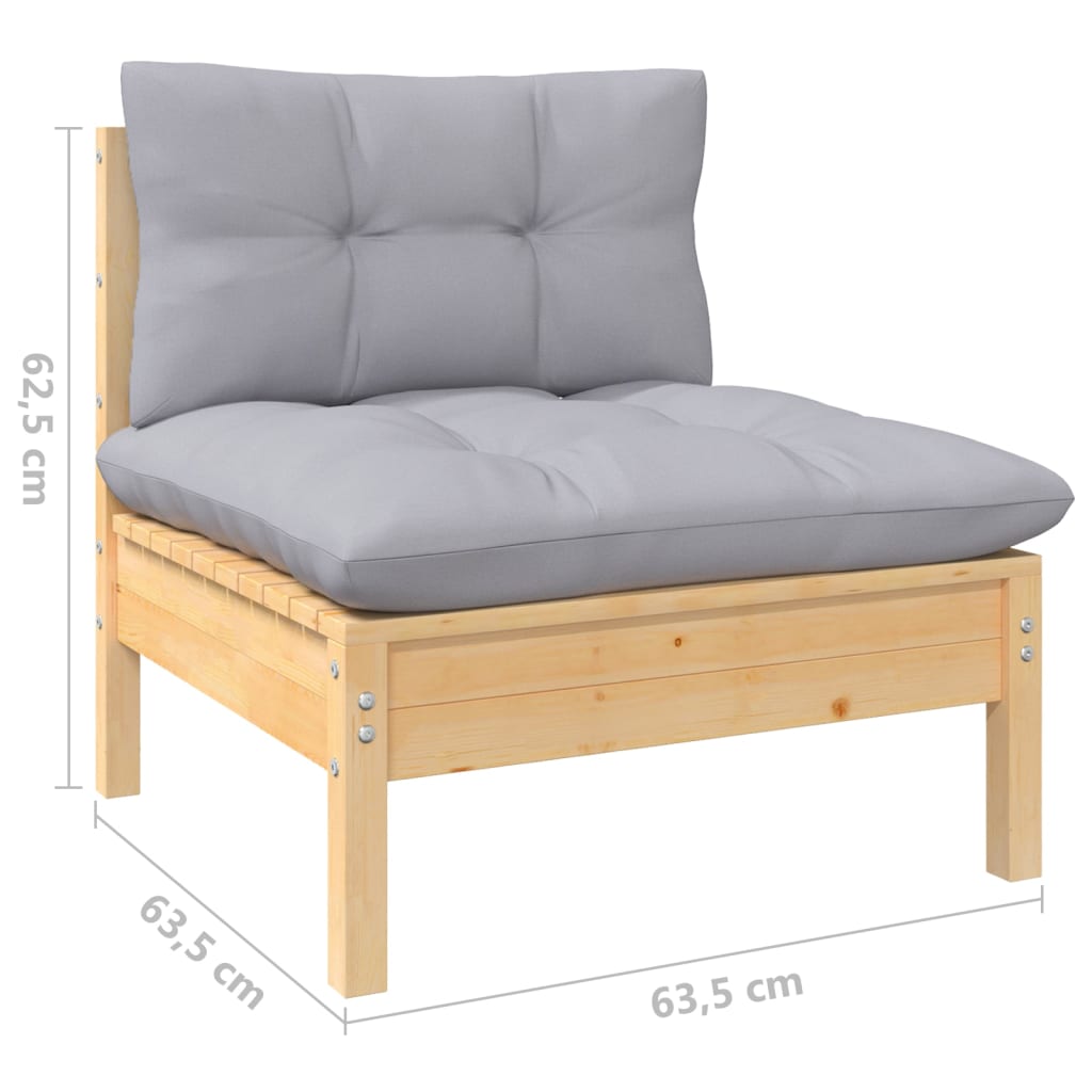 Set mobilier de grădină cu perne gri, 3 piese, lemn de pin GartenMobel Dekor