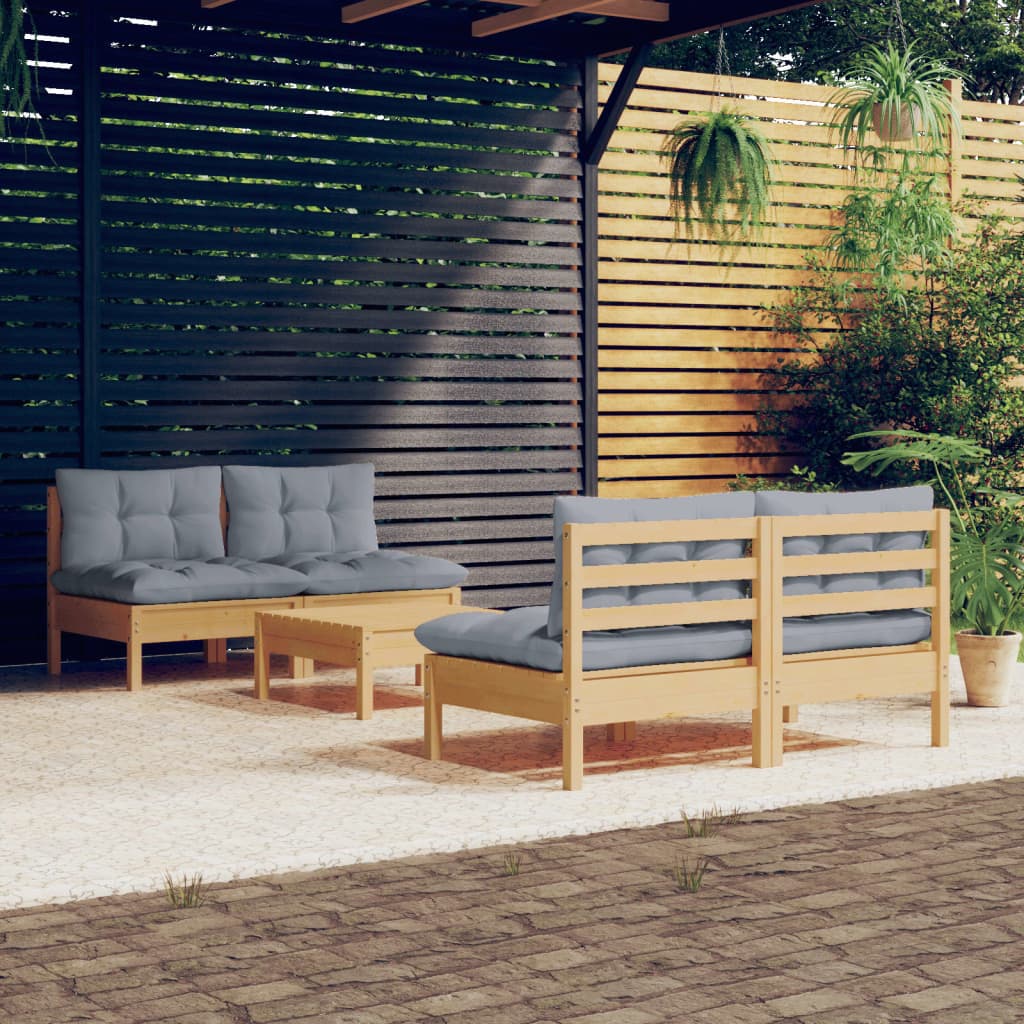 Set mobilier grădină cu perne gri, 5 piese, lemn masiv de pin GartenMobel Dekor