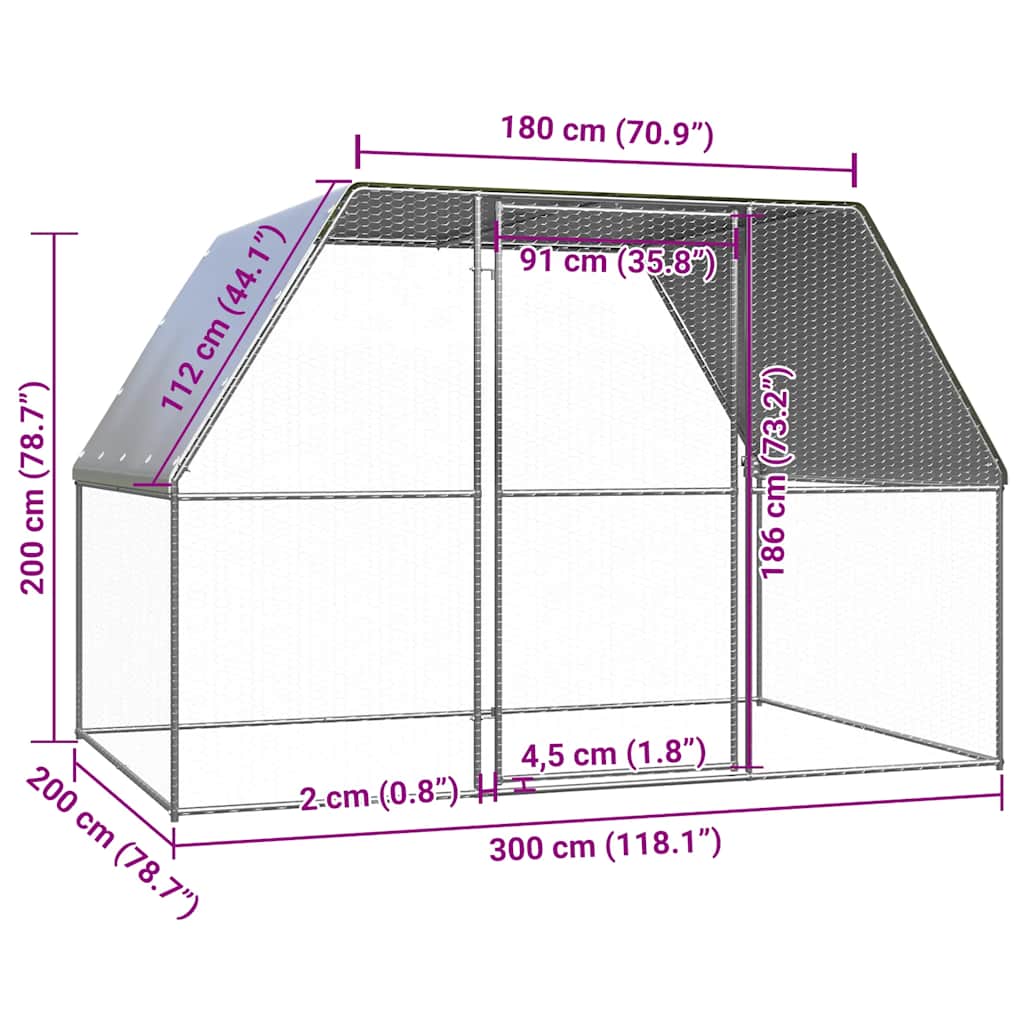 Coteț de păsări pentru exterior, 3x2x2 m, oțel galvanizat GartenMobel Dekor